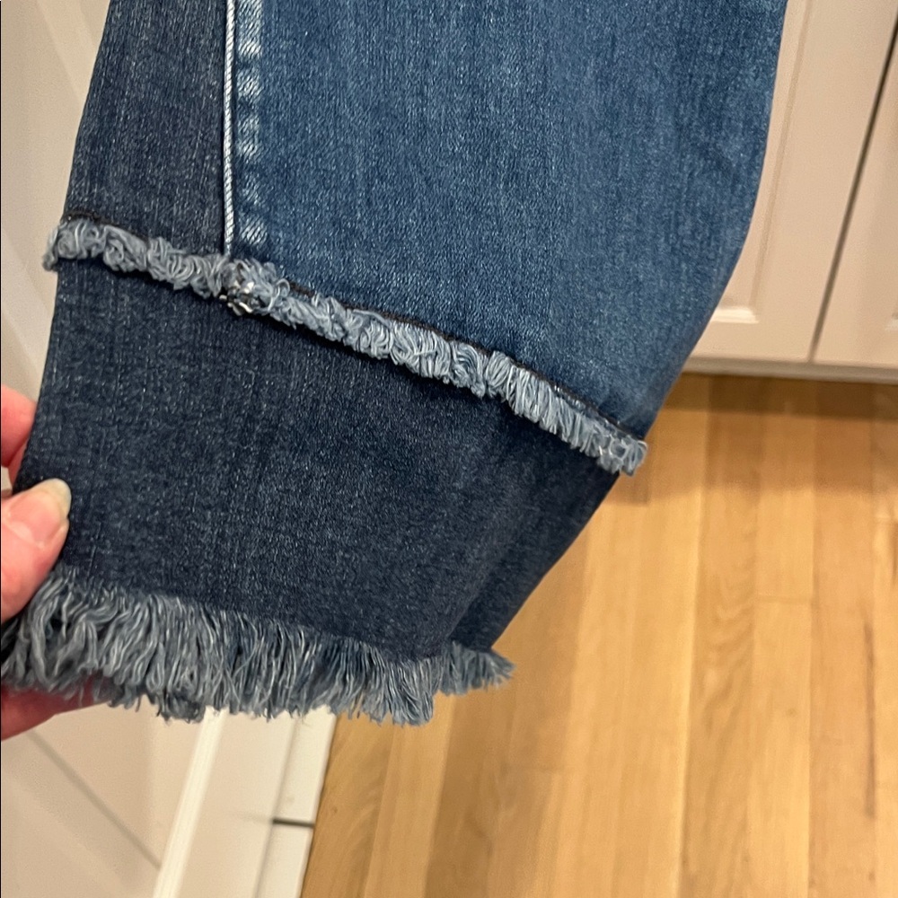 KanCan Dark Blue High-Rise Flare Jeans with Frayed Hem 24/32 - Picture 5 of 13